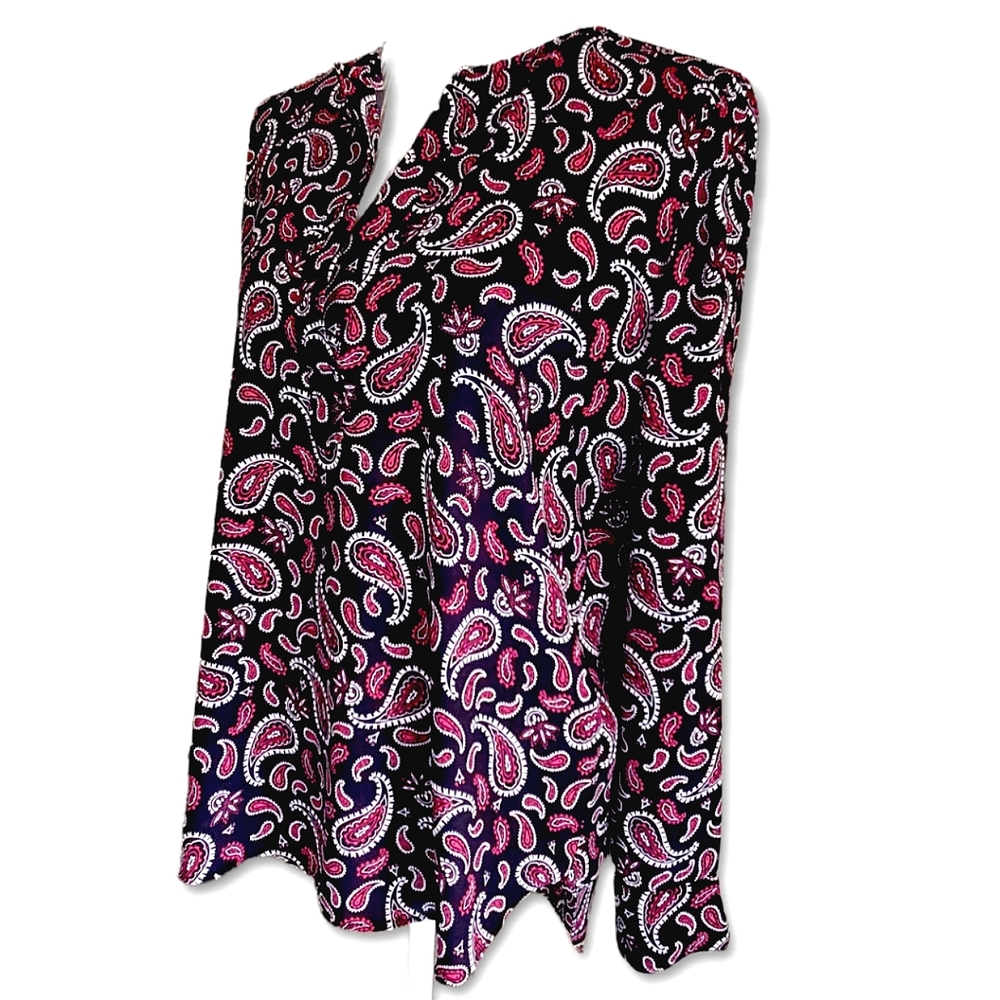 Paisley Black, Red, and White Long Sleeve Premise Studios High Low Tunic T Sz M